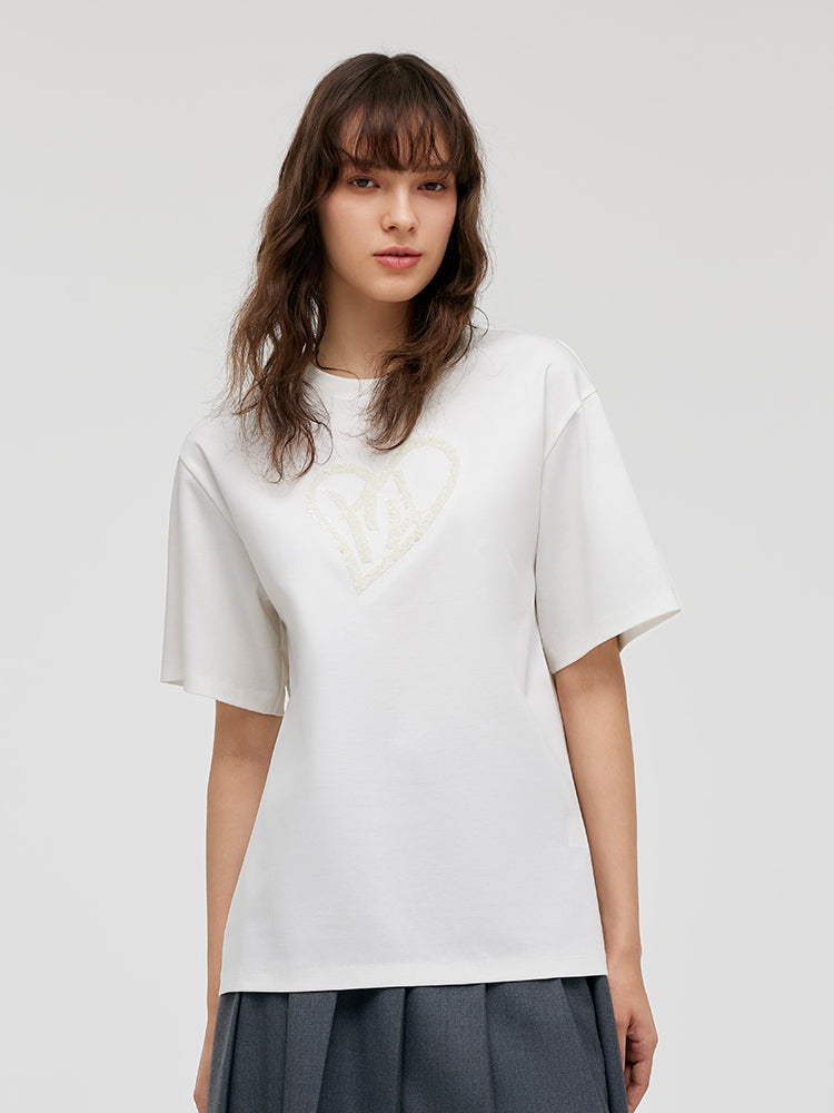 Sequins Heart-Shape Embroidered Women T-shirt GOELIA