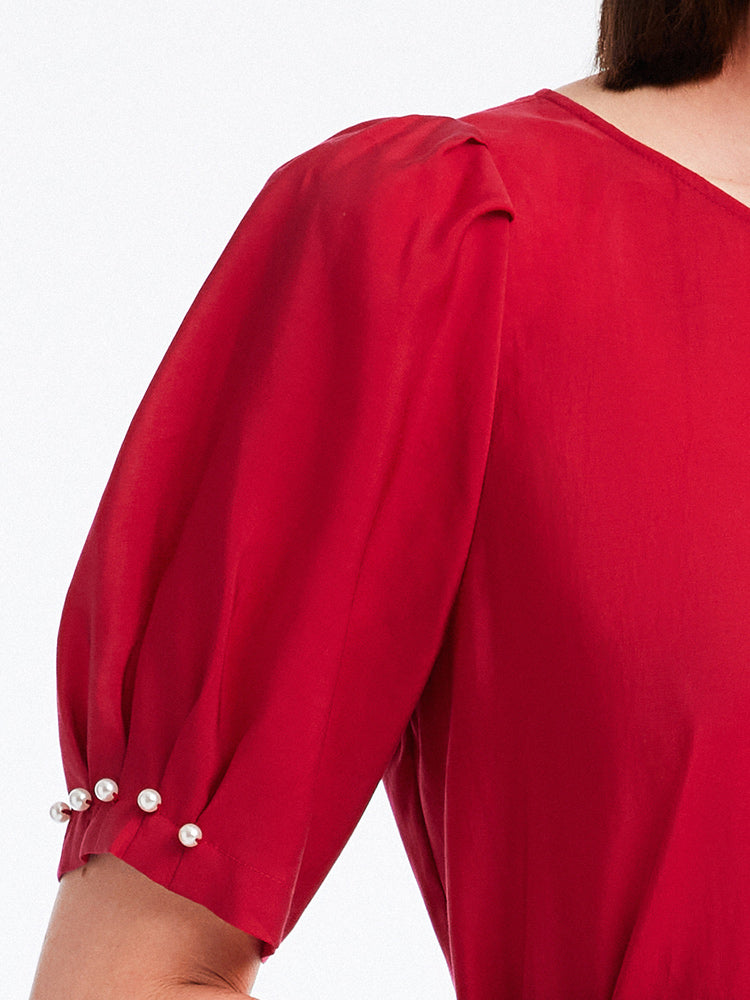 Chili Red Puff Sleeve Shirt GOELIA