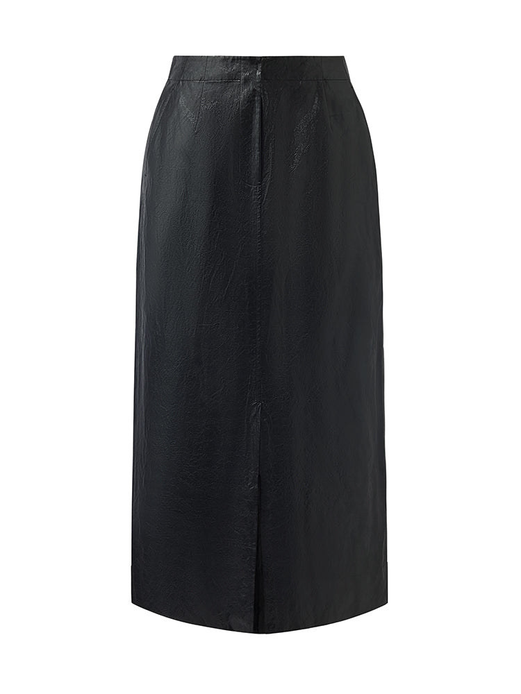 PU Leather Slit Women Column Skirt GOELIA