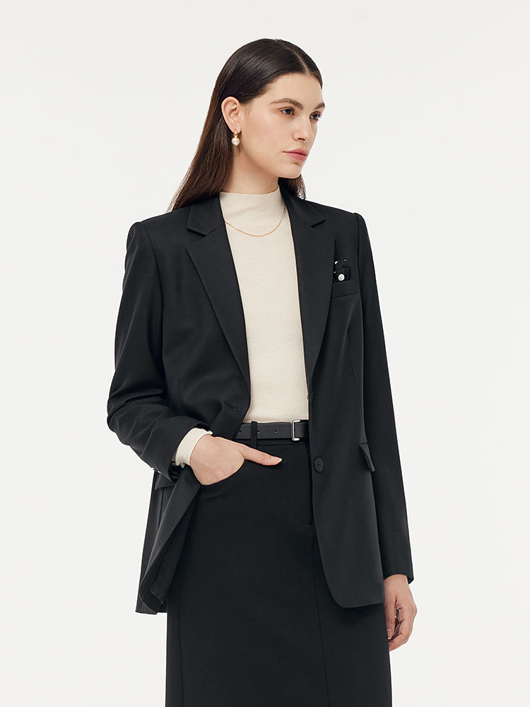 100% Wool Women Blazer With Detachable Brooch GOELIA