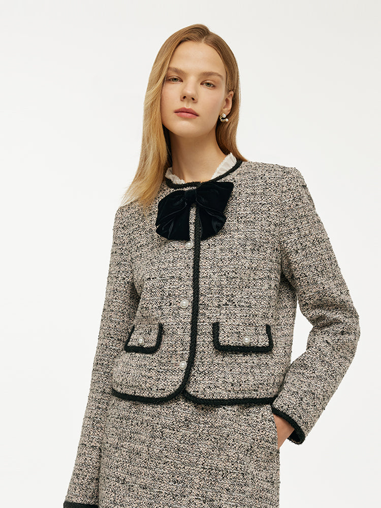 Tweed Women Crop Jacket With Detachable Bowknot – GOELIA