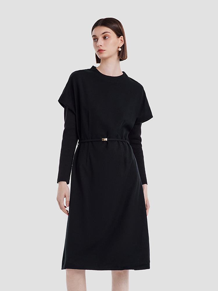 Cashmere And Woolen Double-Layer Pieces Midi Dress GOELIA