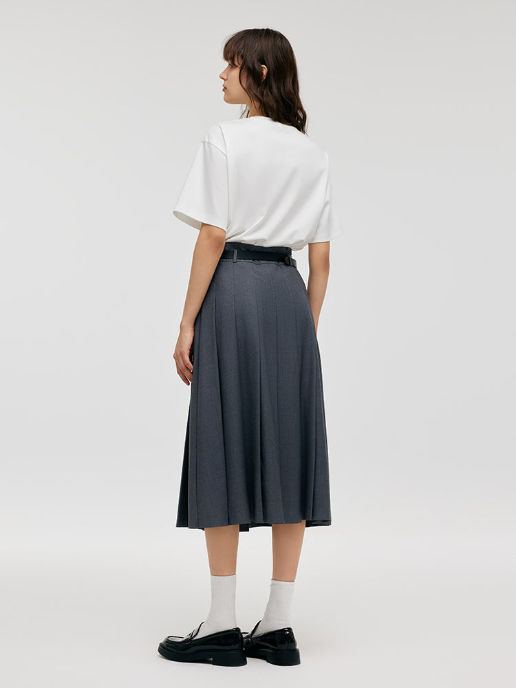 A-Line Women Pleated Skirt With Belt GOELIA