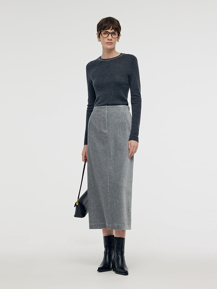 Stretch Back Slit Knitted Women Midi Skirt GOELIA