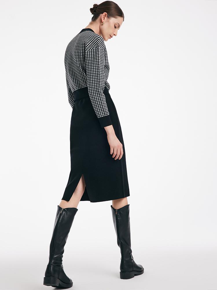 Tencel Wool Plaid Sweater And Slit Half Skirt Two-Piece Set GOELIA