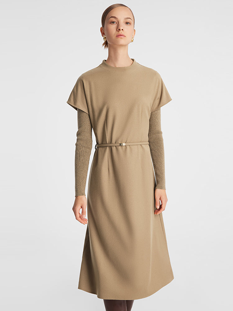 Cashmere And Woolen Double-Layer Pieces Midi Dress GOELIA