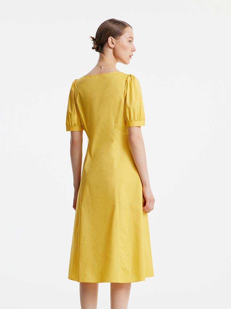 Yellow Square-Neck Cotton Dress GOELIA