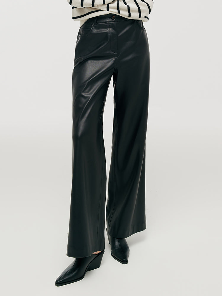 PU Leather Full Length Women Pants GOELIA