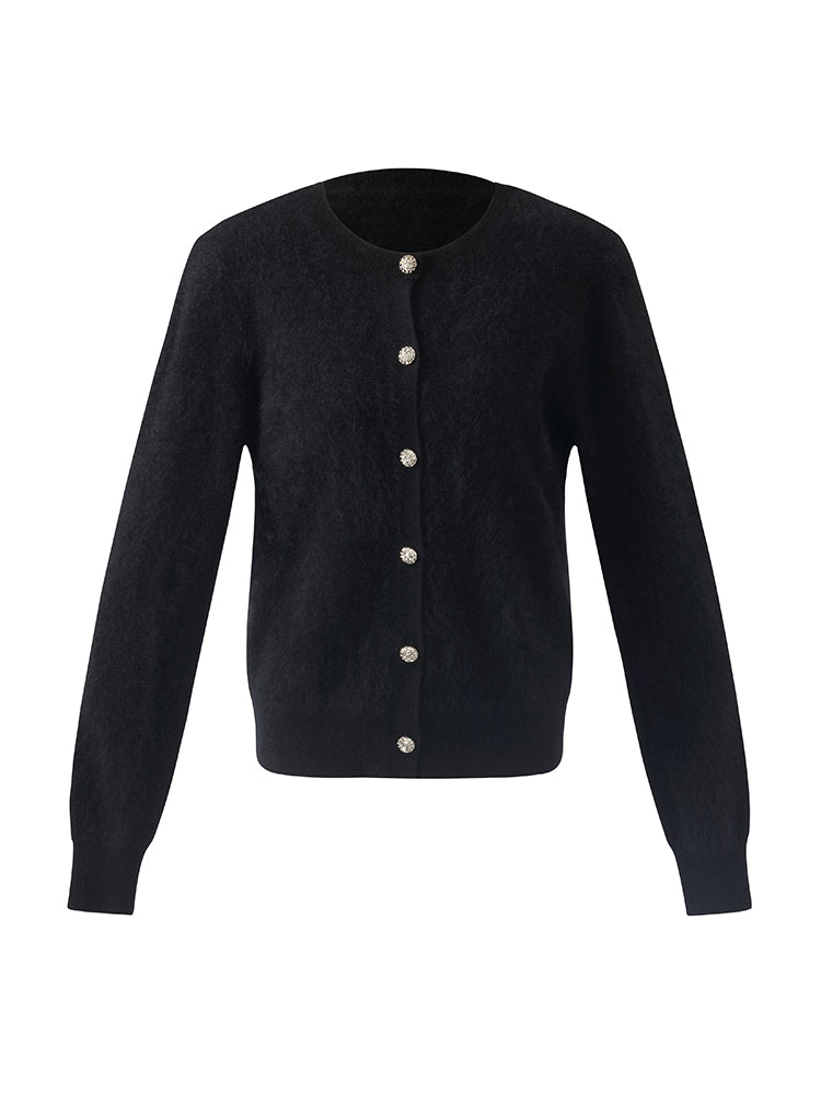 Black Brushed Cashmere Women Cardigan GOELIA