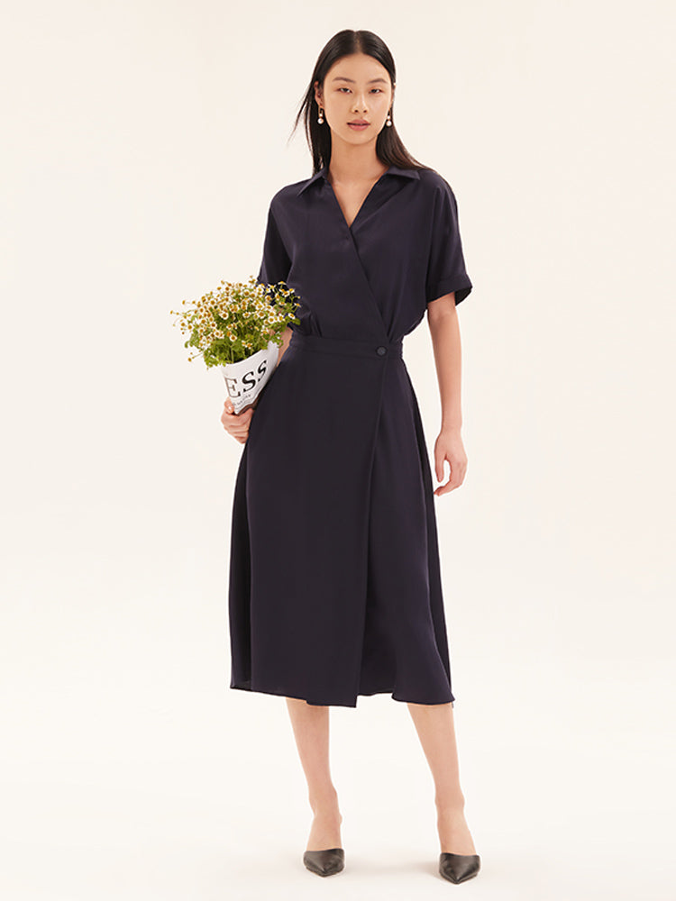 Tencel Asymmetrical One Button Midi Dress GOELIA