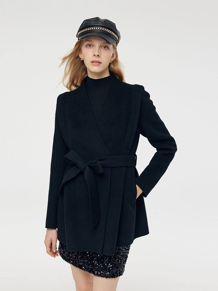 Tencel Wool Women Mid-Length Wrap Coat GOELIA