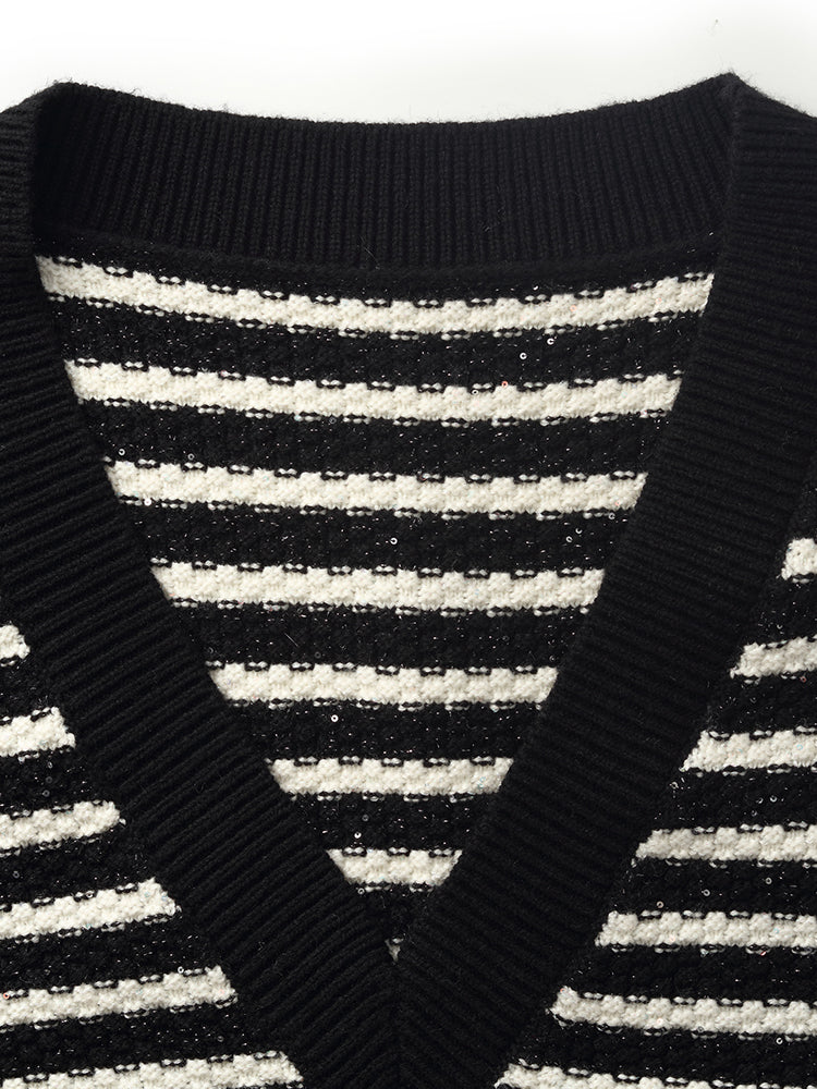 Black And White Stripe Women Sweater GOELIA