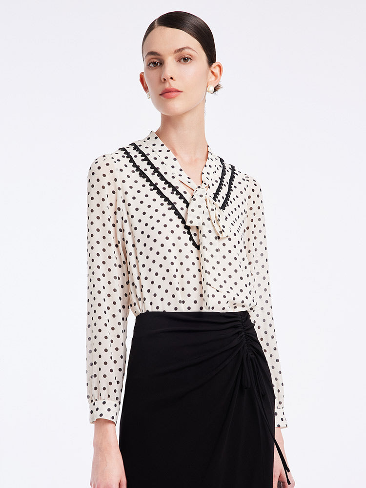 Polka Dots Tie Neck Shirt GOELIA