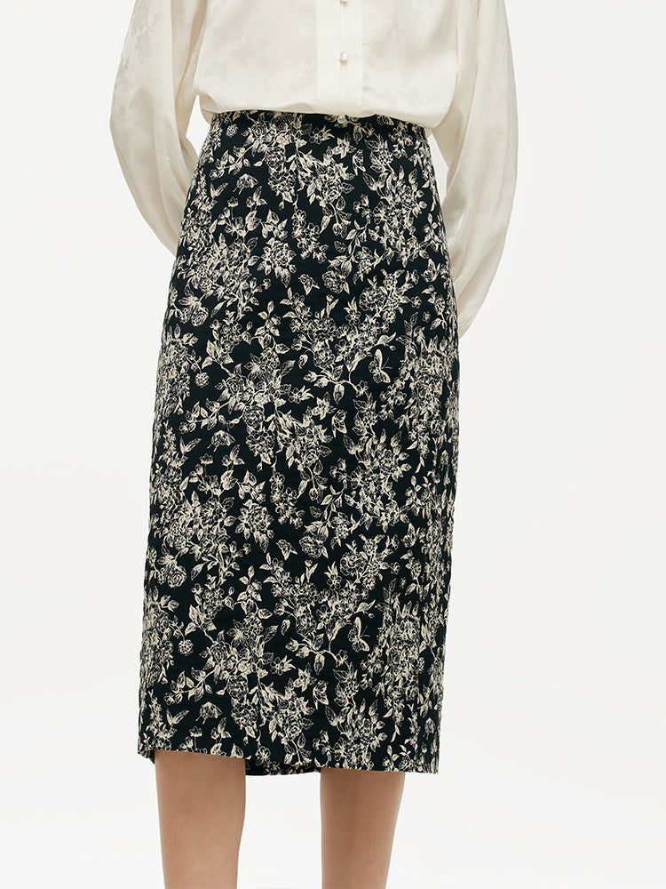 Black And White Butterflies Jacquard Stretch Women Skirt GOELIA