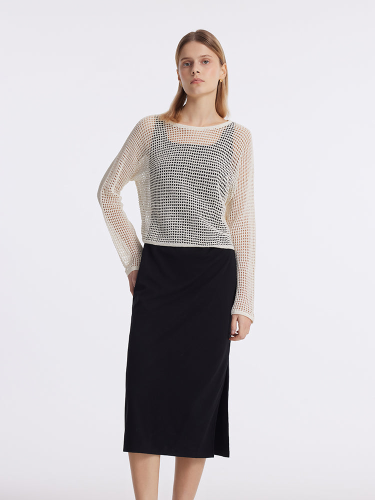 Openwork Knit Top And Strap Dress Two-Piece Set GOELIA