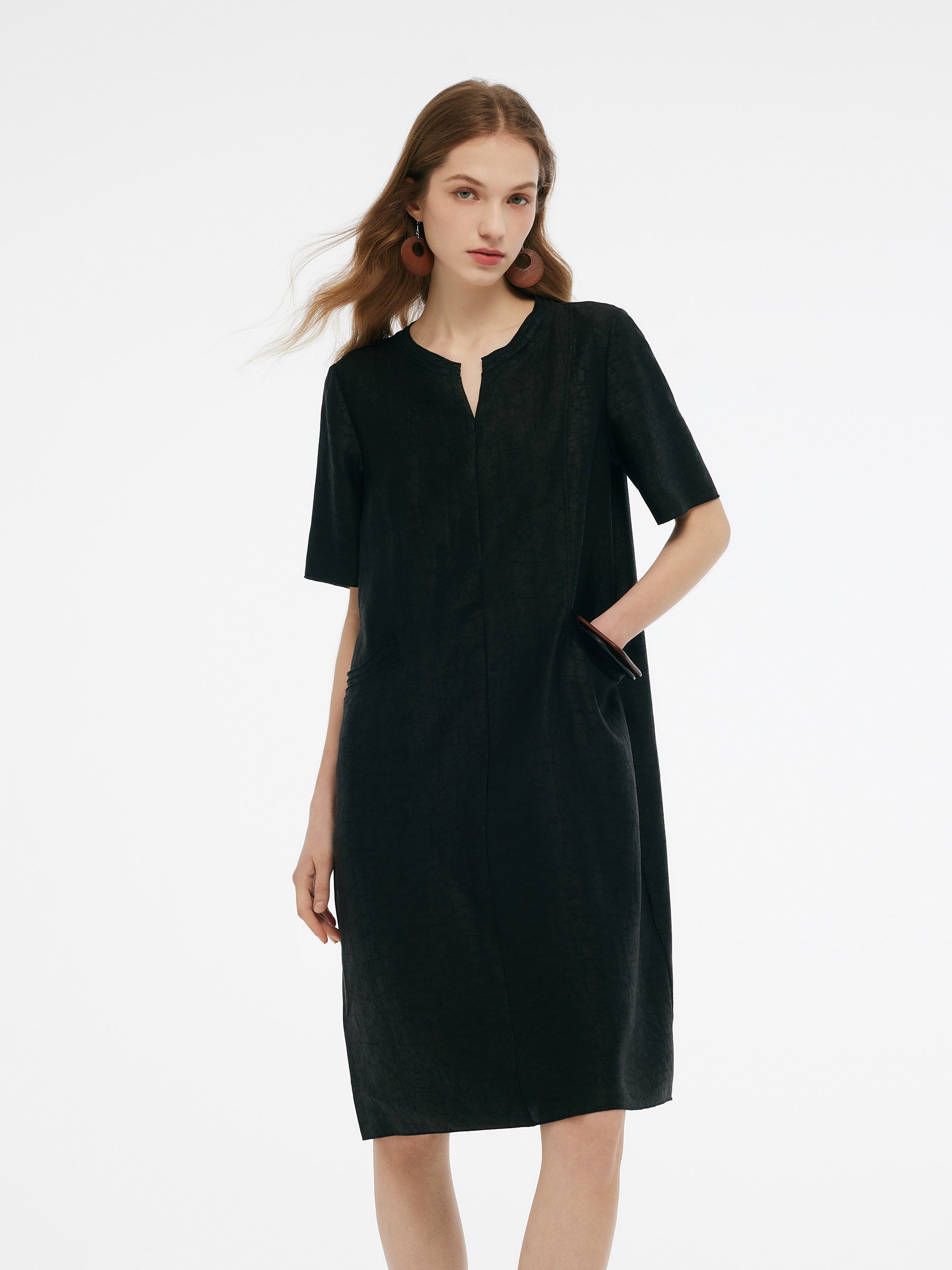 18MM Xiang Yun Silk Pockets Women Loose Fit Midi Dress GOELIA