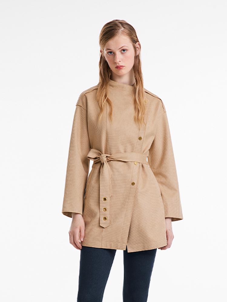 Faux Suede Trench Coat With Belt GOELIA