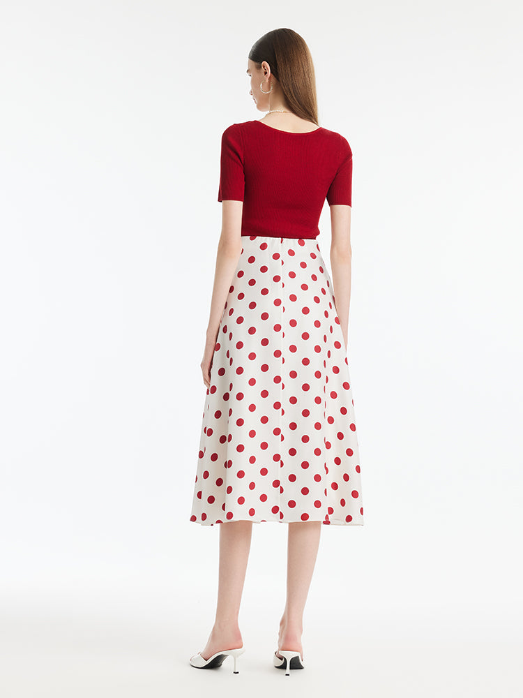 16 Momme Mulberry Silk Polka Dots Printed Women Half Skirt GOELIA