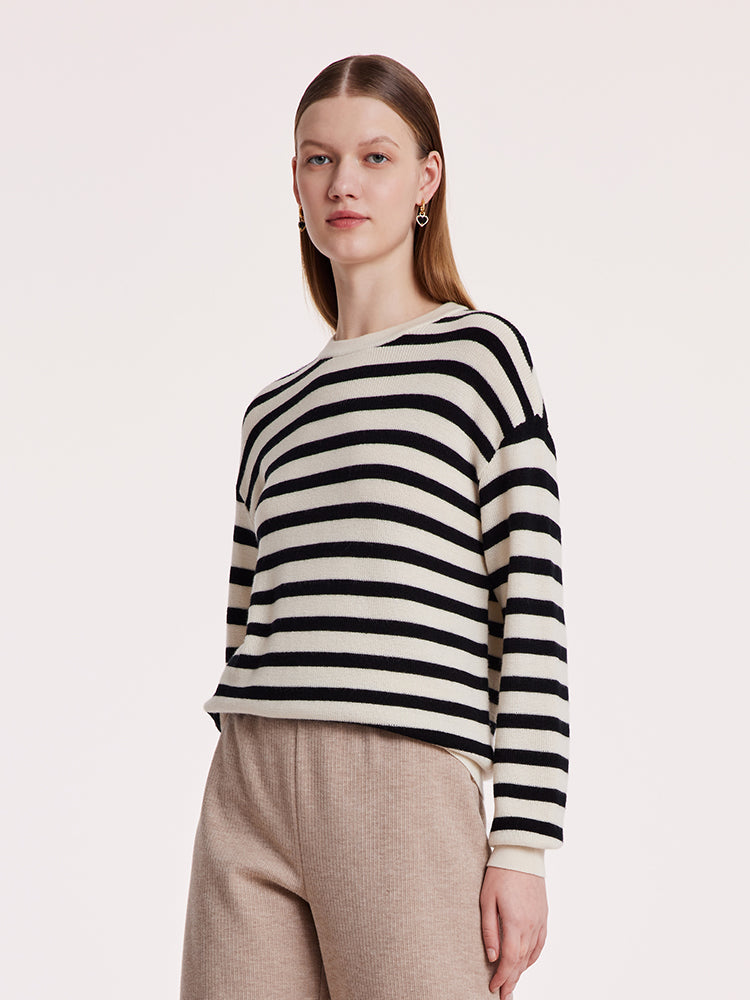 Machine Washable Wool Stripe Women Sweater GOELIA