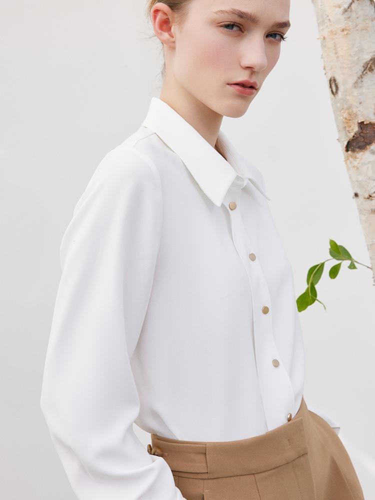 Basic White Long Sleeve Shirt GOELIA