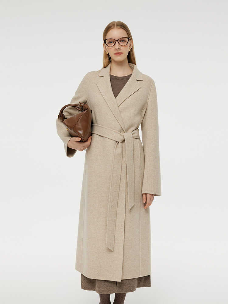 Cashmere And Wool Herringbone Women Wrap Coat GOELIA