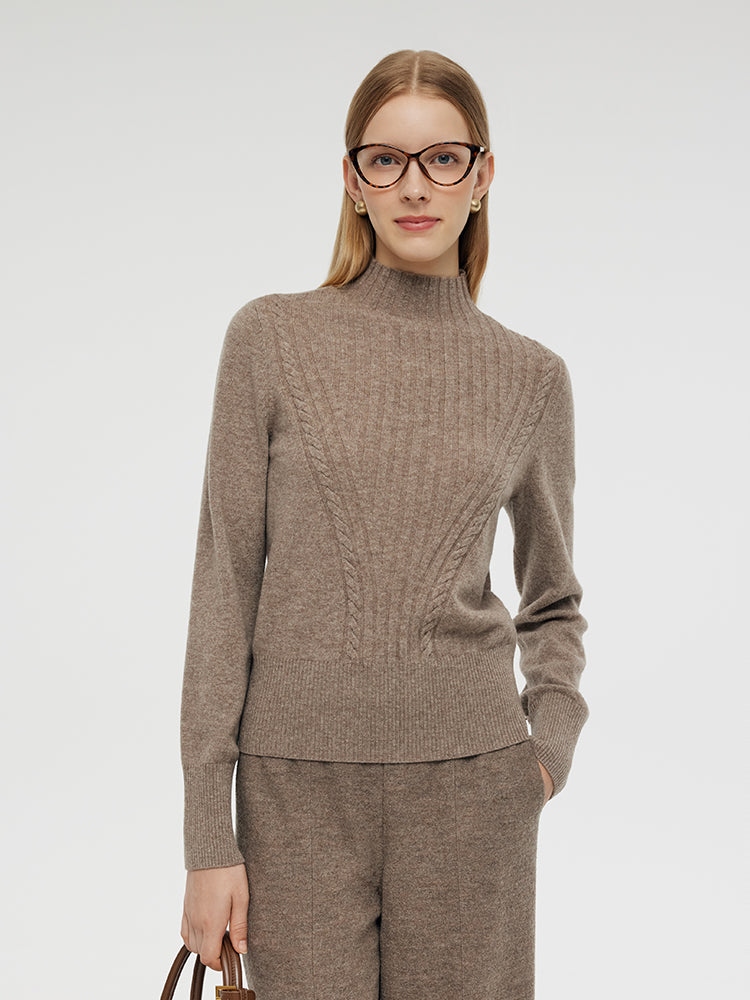 Machine Washable Wool Blend Mock Neck Women Sweater GOELIA