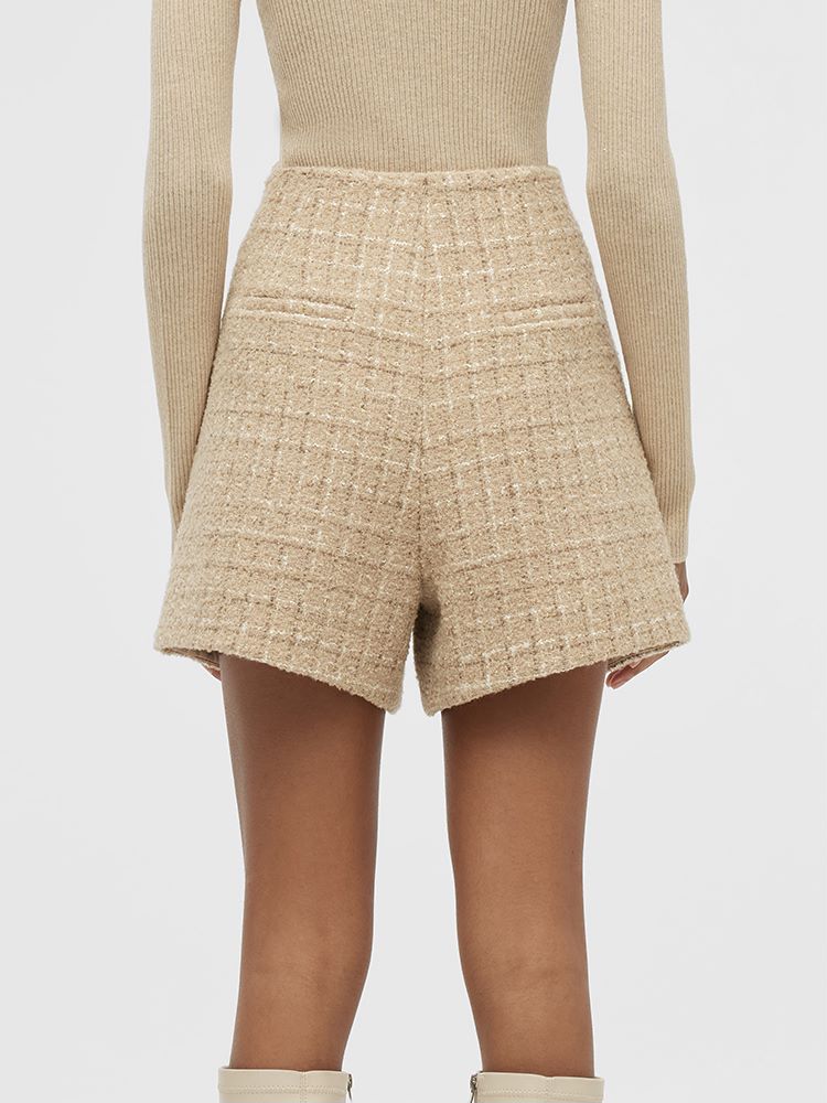 Wool Blend Tweed A-Line Women Shorts GOELIA