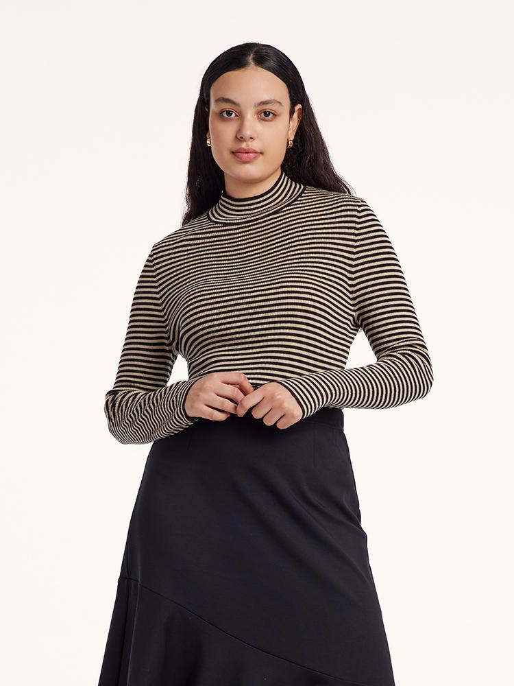 Woolen Stripe Mock Neck Women Sweater – GOELIA