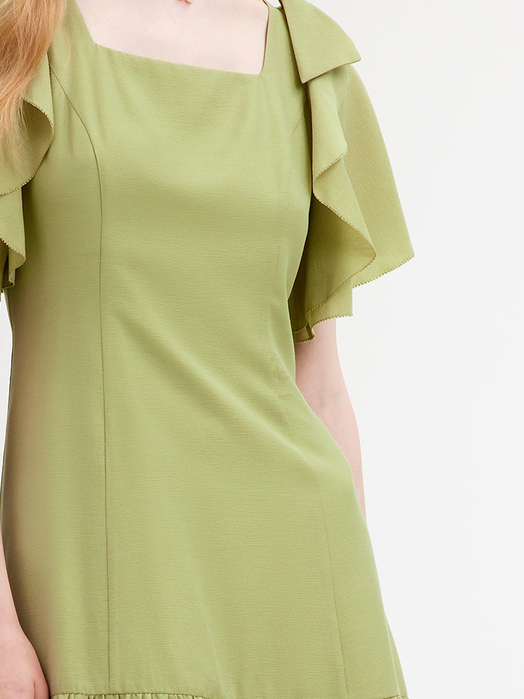 Acetate Ruffle Sleeve Dress GOELIA