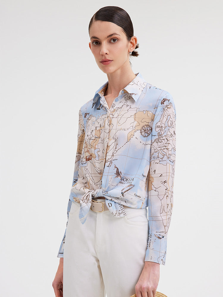 19 Momme Silk Map Printed Shirt GOELIA