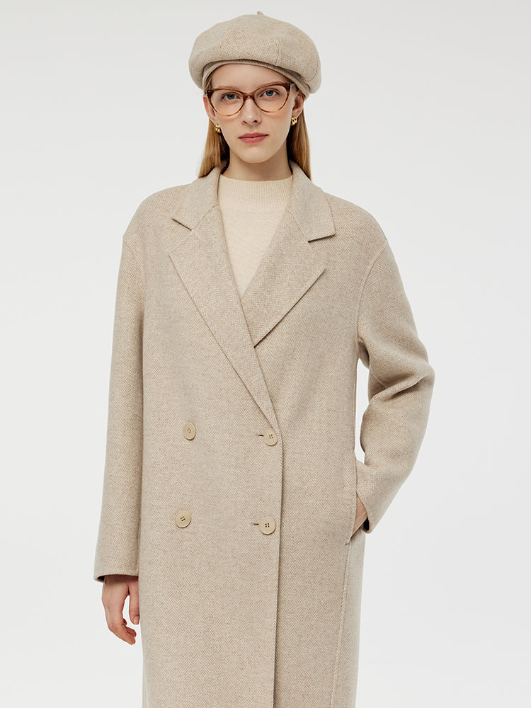 Wool Cashmere Herringbone Women Coat GOELIA