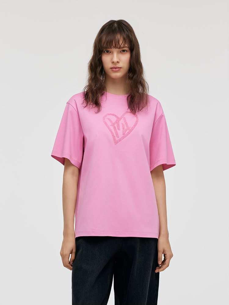 Sequins Heart-Shape Embroidered Women T-shirt GOELIA