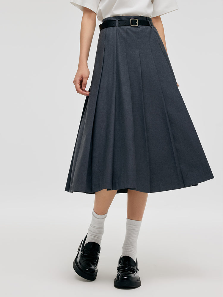 A-Line Women Pleated Skirt With Belt GOELIA