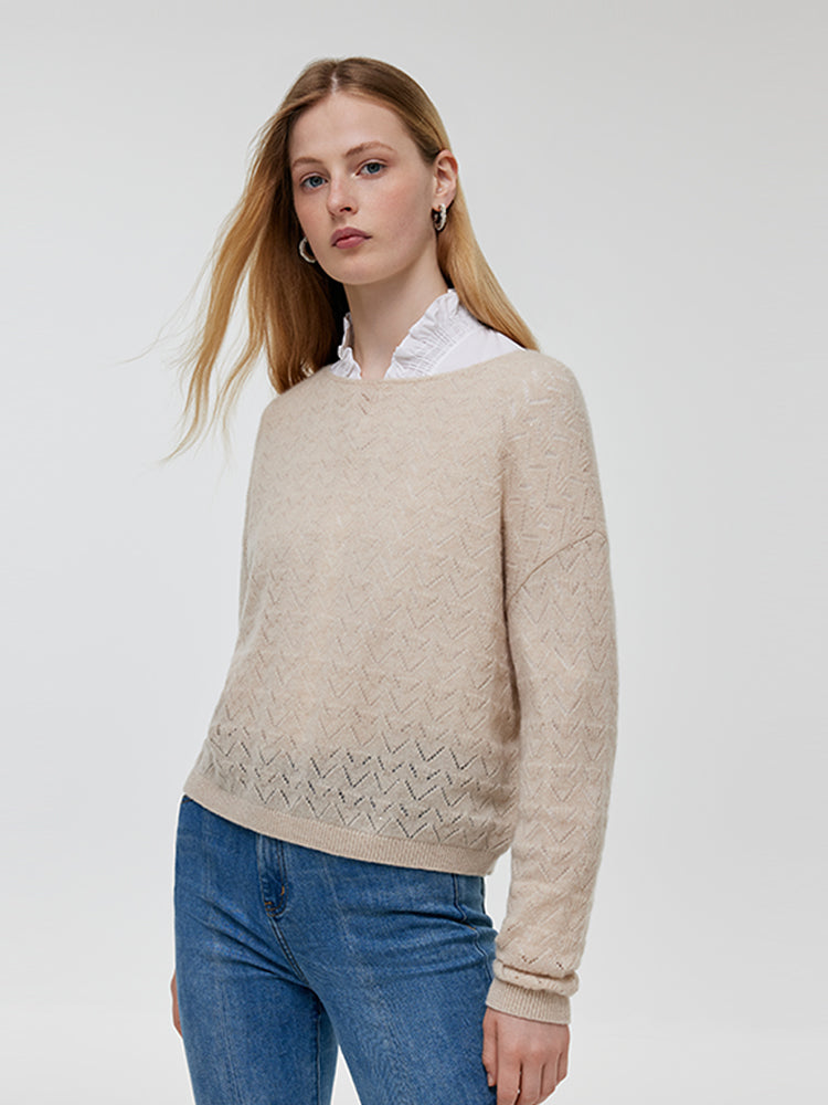 Beige Cashmere Sequins Women Sweater GOELIA