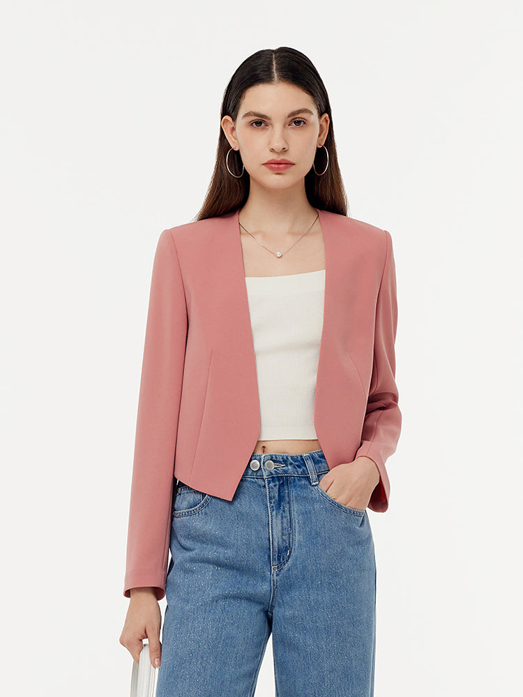 Acetate Collarless Women Crop Blazer GOELIA