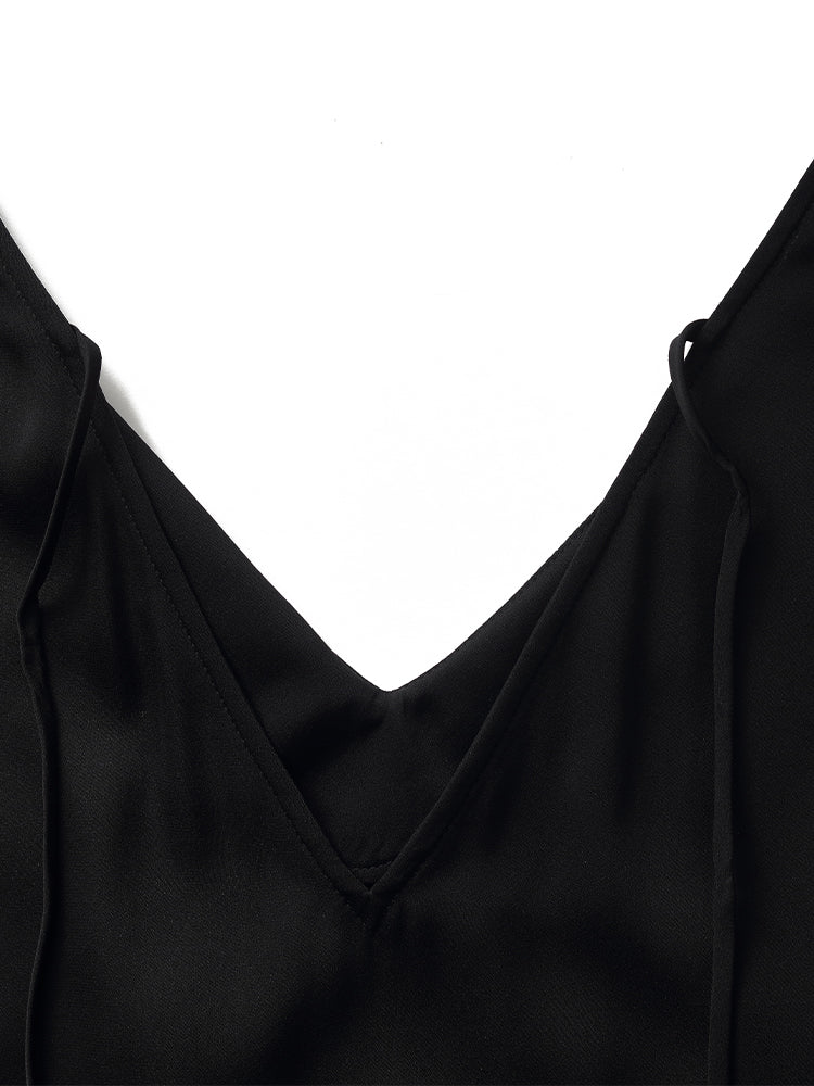 19 Momme Mulberry Silk Drawstring Sleeves Women Midi Dress GOELIA