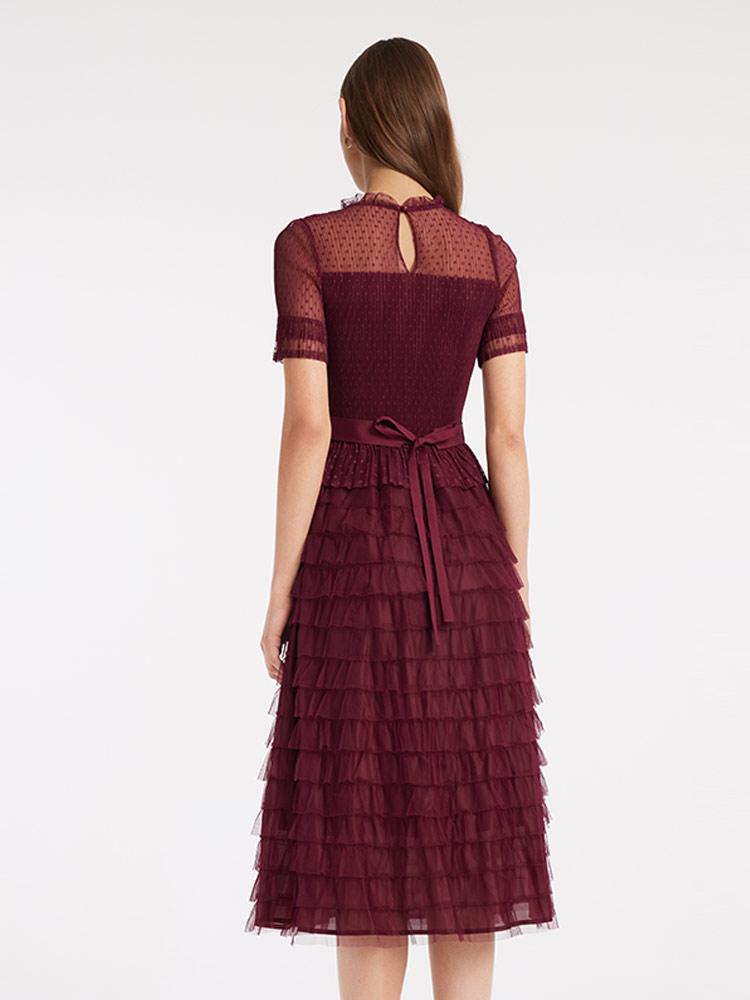 Short Sleeve Tulle Tiered Maxi Dress GOELIA