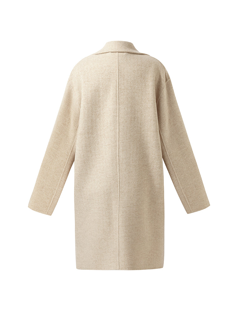 Wool Cashmere Herringbone Women Mid-Length Coat GOELIA