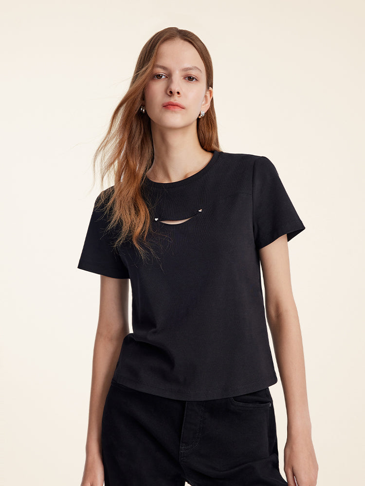 Basic Smile Hollow T-Shirt GOELIA