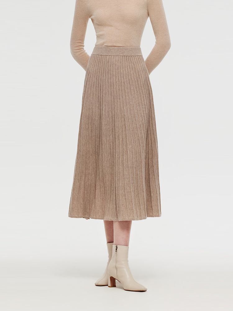 Wool A-Line Pleated Women Midi Skirt GOELIA