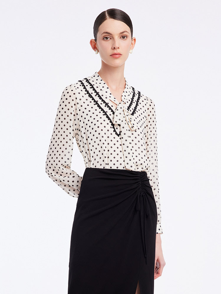 Polka Dots Tie Neck Shirt GOELIA