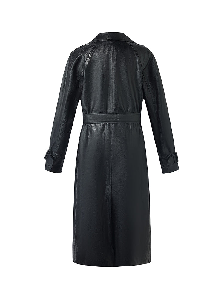 PU Leather Women Long Trench Coat GOELIA