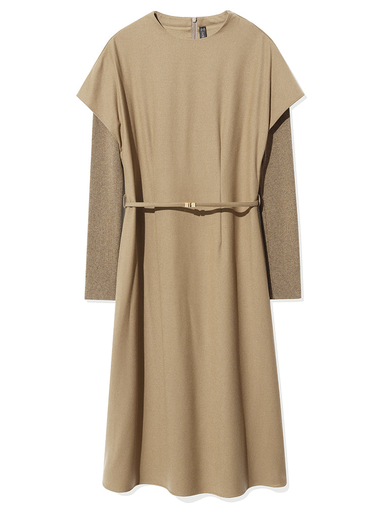 Cashmere And Woolen Double-Layer Pieces Midi Dress GOELIA