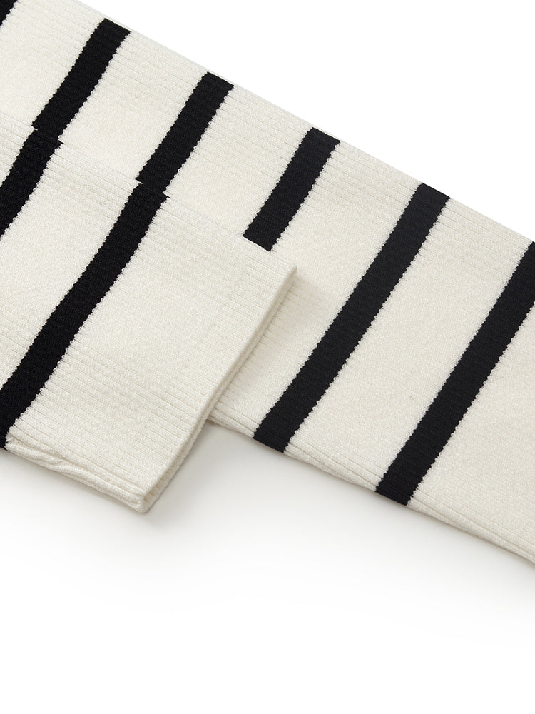 Black And White Stripe Zip-Up Women Cardigan GOELIA