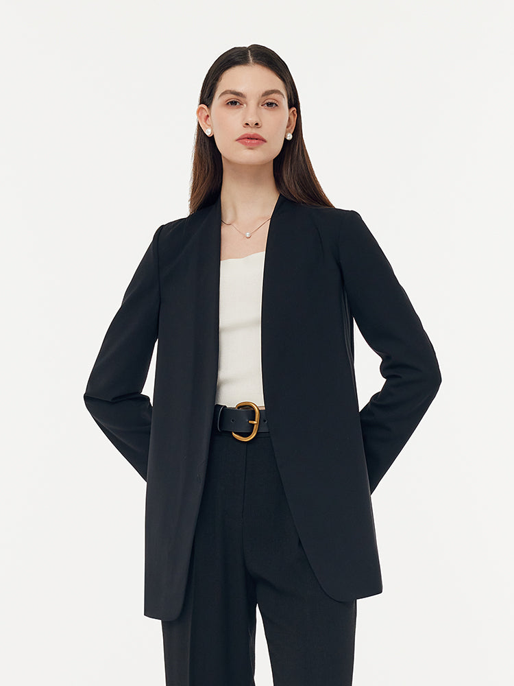 Machine Washable Wool Collarless Unisex Blazer GOELIA