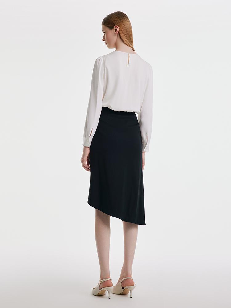 Knitted Ruched Asymmetric Hem Skirt GOELIA