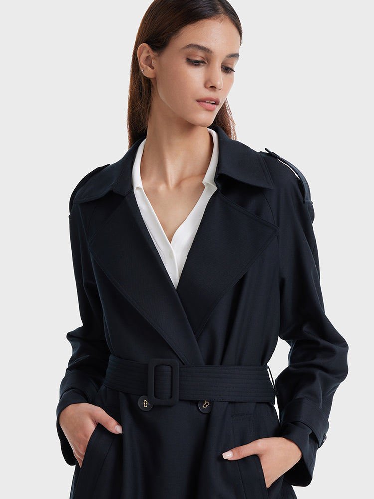 Worsted Woolen Double-Breasted Trench Coat GOELIA