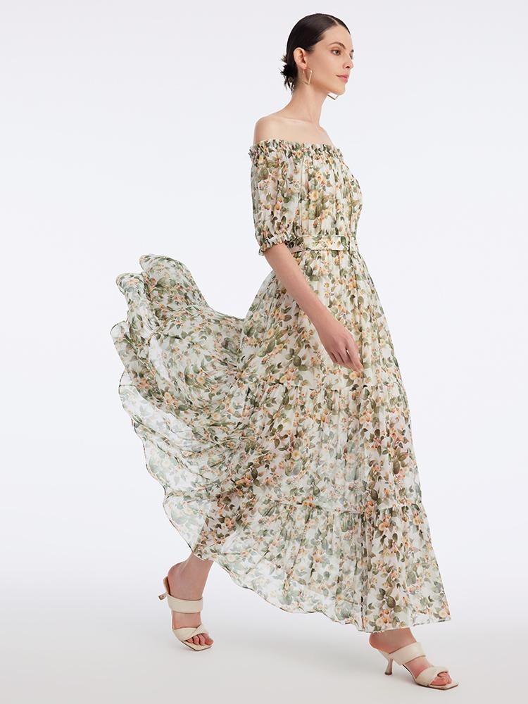 Silk Floral Print Maxi Dress GOELIA