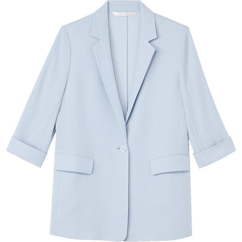 Blue Acetate One Button 3/4 Sleeve Blazer GOELIA