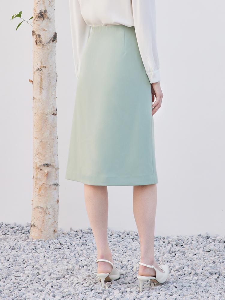 Mint Green Single-Breasted Slit Skirt GOELIA